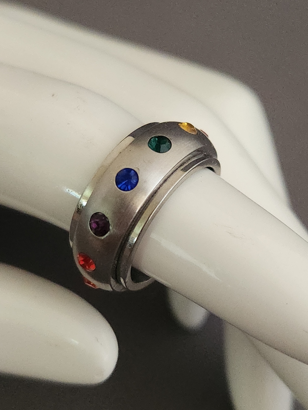Multicolor Crystal Stainless Steel Fidgit Ring
